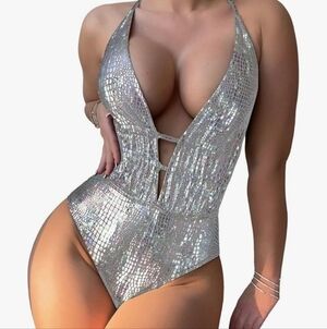 Gorgeous Silver Shiny Swimsuit